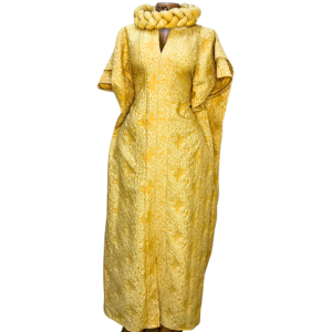 Udgoon 3D Floral Boubou Gown – Golden Bloom